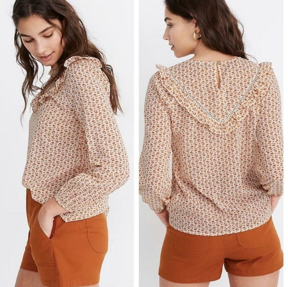 Madewell Ruffle-Yoke Prairie Top in Cutout Blooms, Size Small - Picture 2 of 16